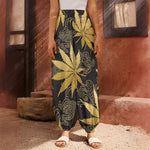 Gold Cannabis Leaf Pattern Print Harem Pants