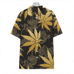 Gold Cannabis Leaf Pattern Print Hawaiian Shirt