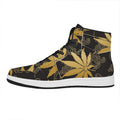 Gold Cannabis Leaf Pattern Print High Top Leather Sneakers