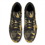 Gold Cannabis Leaf Pattern Print High Top Leather Sneakers