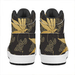 Gold Cannabis Leaf Pattern Print High Top Leather Sneakers