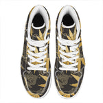 Gold Cannabis Leaf Pattern Print High Top Leather Sneakers