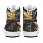 Gold Cannabis Leaf Pattern Print High Top Leather Sneakers