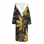 Gold Cannabis Leaf Pattern Print Hooded Bathrobe