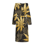 Gold Cannabis Leaf Pattern Print Hooded Bathrobe