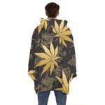 Gold Cannabis Leaf Pattern Print Hoodie Blanket
