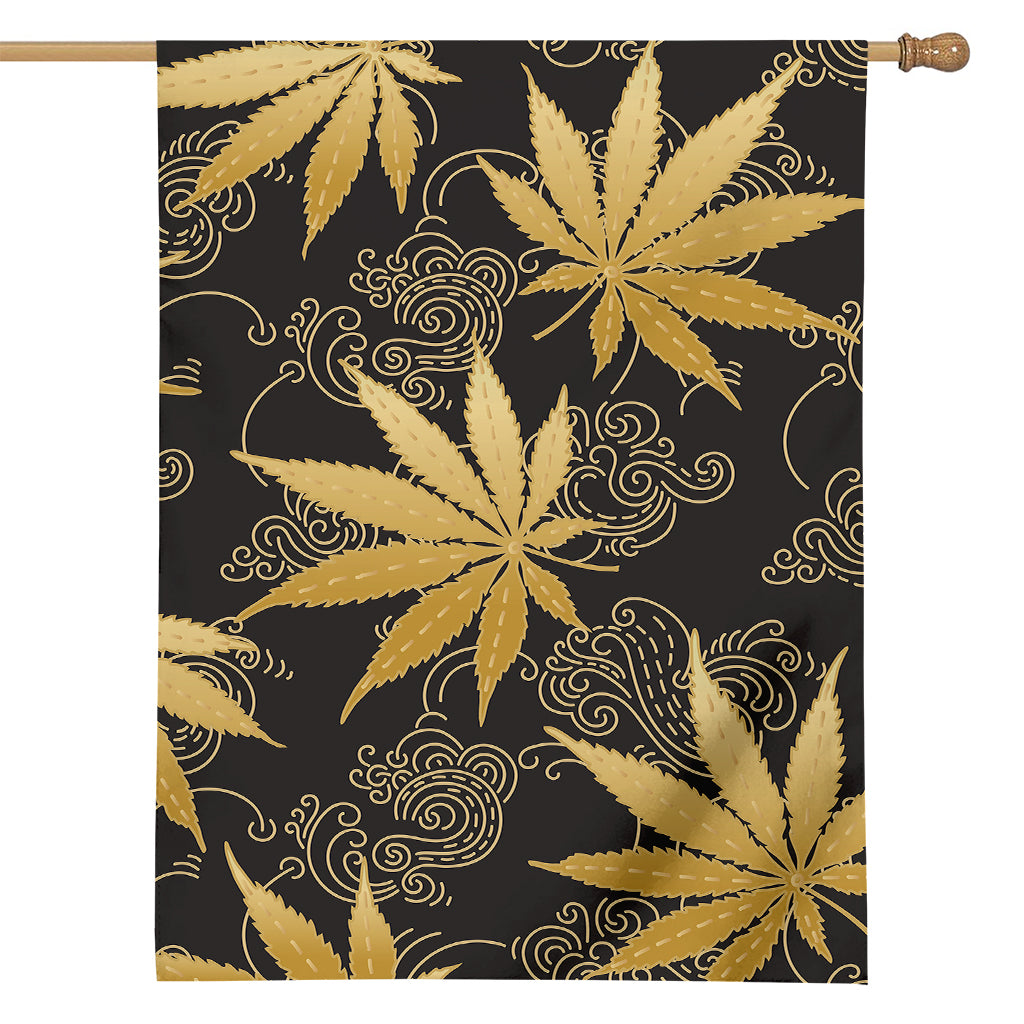 Gold Cannabis Leaf Pattern Print House Flag