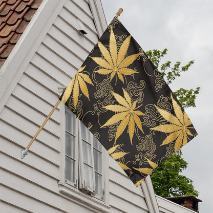 Gold Cannabis Leaf Pattern Print House Flag