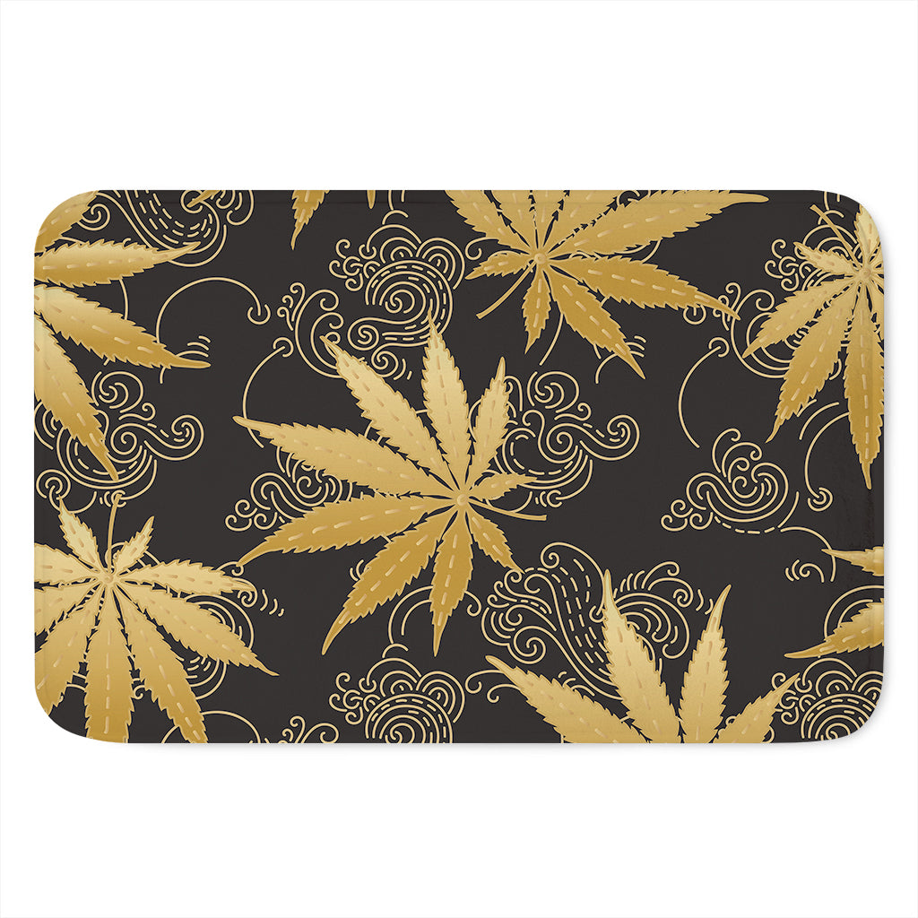 Gold Cannabis Leaf Pattern Print Indoor Door Mat
