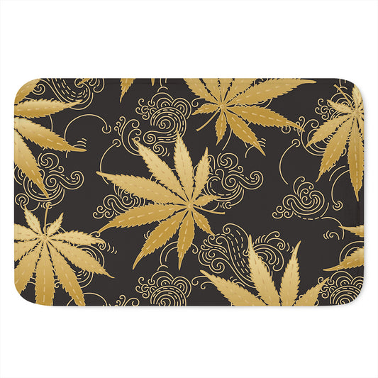 Gold Cannabis Leaf Pattern Print Indoor Door Mat