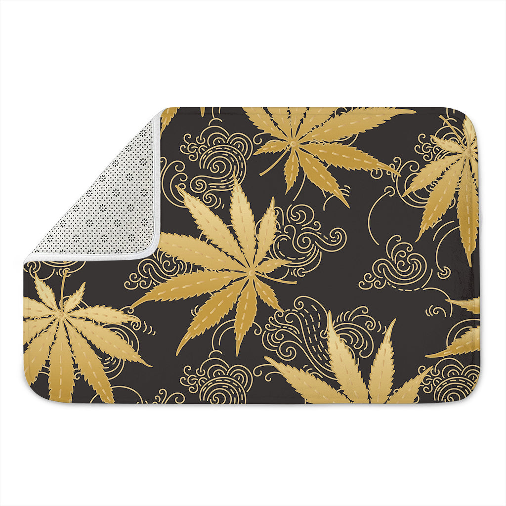 Gold Cannabis Leaf Pattern Print Indoor Door Mat