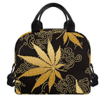 Gold Cannabis Leaf Pattern Print Insulated Lunch Bag