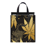 Gold Cannabis Leaf Pattern Print Insulated Lunch Tote