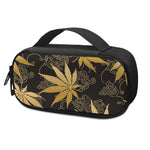 Gold Cannabis Leaf Pattern Print Insulin Cooler Travel Case