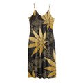 Gold Cannabis Leaf Pattern Print Jersey Midi Cami Dress