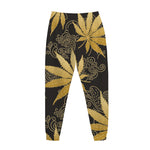 Gold Cannabis Leaf Pattern Print Jogger Pants