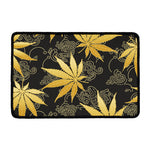 Gold Cannabis Leaf Pattern Print Kitchen Mat
