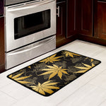 Gold Cannabis Leaf Pattern Print Kitchen Mat