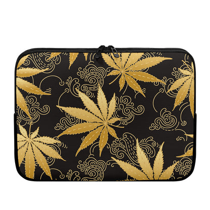Gold Cannabis Leaf Pattern Print Laptop Sleeve