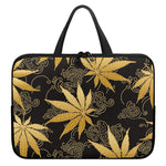 Gold Cannabis Leaf Pattern Print Laptop Sleeve With Handle