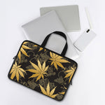Gold Cannabis Leaf Pattern Print Laptop Sleeve With Handle