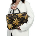Gold Cannabis Leaf Pattern Print Laptop Sleeve With Handle