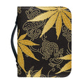 Gold Cannabis Leaf Pattern Print Leather Bible Cover