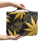 Gold Cannabis Leaf Pattern Print Leather Bible Cover