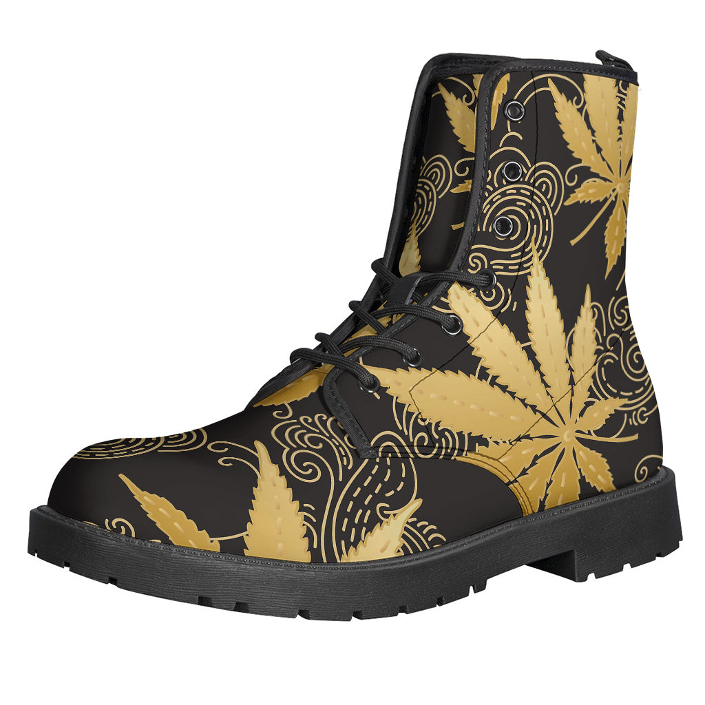 Gold Cannabis Leaf Pattern Print Backpack