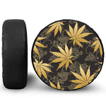 Gold Cannabis Leaf Pattern Print Leather Spare Tire Cover