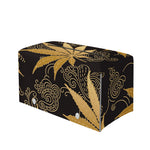 Gold Cannabis Leaf Pattern Print Leather Tissue Box Cover