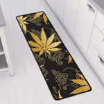 Gold Cannabis Leaf Pattern Print Long Kitchen Mat