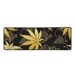 Gold Cannabis Leaf Pattern Print Long Kitchen Mat