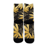 Gold Cannabis Leaf Pattern Print Long Socks