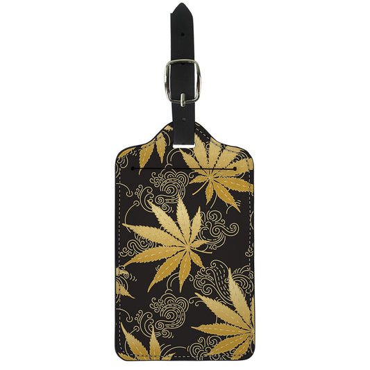 Gold Cannabis Leaf Pattern Print Luggage Tag
