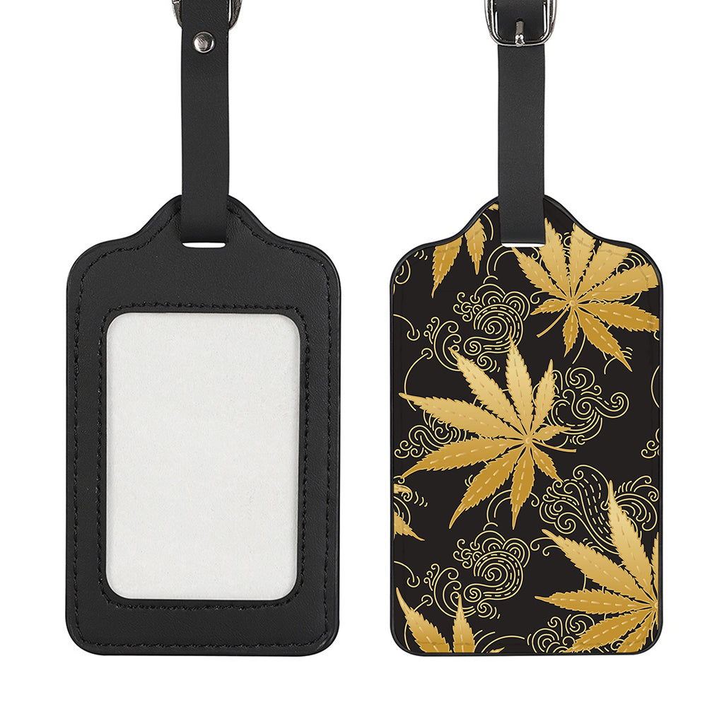 Gold Cannabis Leaf Pattern Print Luggage Tag