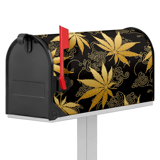Gold Cannabis Leaf Pattern Print Mailbox Cover