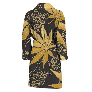 Gold Cannabis Leaf Pattern Print Men's Bathrobe