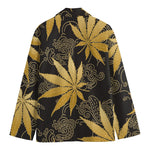 Gold Cannabis Leaf Pattern Print Men's Blazer