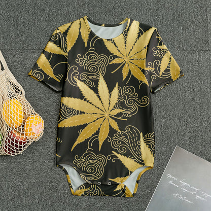 Gold Cannabis Leaf Pattern Print Men's Bodysuit