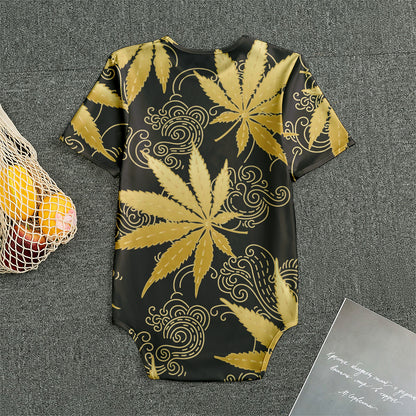 Gold Cannabis Leaf Pattern Print Men's Bodysuit