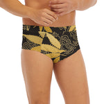 Gold Cannabis Leaf Pattern Print Men's Briefs