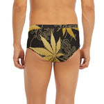 Gold Cannabis Leaf Pattern Print Men's Briefs