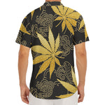 Gold Cannabis Leaf Pattern Print Men's Deep V-Neck Shirt
