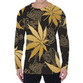 Gold Cannabis Leaf Pattern Print Men's Long Sleeve T-Shirt