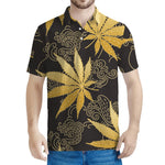 Gold Cannabis Leaf Pattern Print Men's Polo Shirt