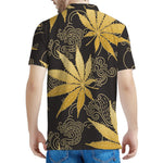 Gold Cannabis Leaf Pattern Print Men's Polo Shirt
