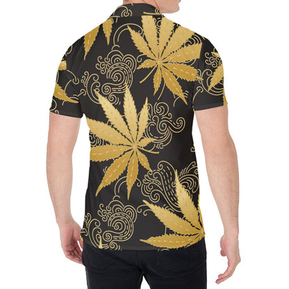Gold Cannabis Leaf Pattern Print Men's Shirt