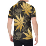 Gold Cannabis Leaf Pattern Print Men's Shirt