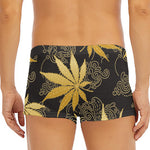 Gold Cannabis Leaf Pattern Print Men's Short Boxer Briefs